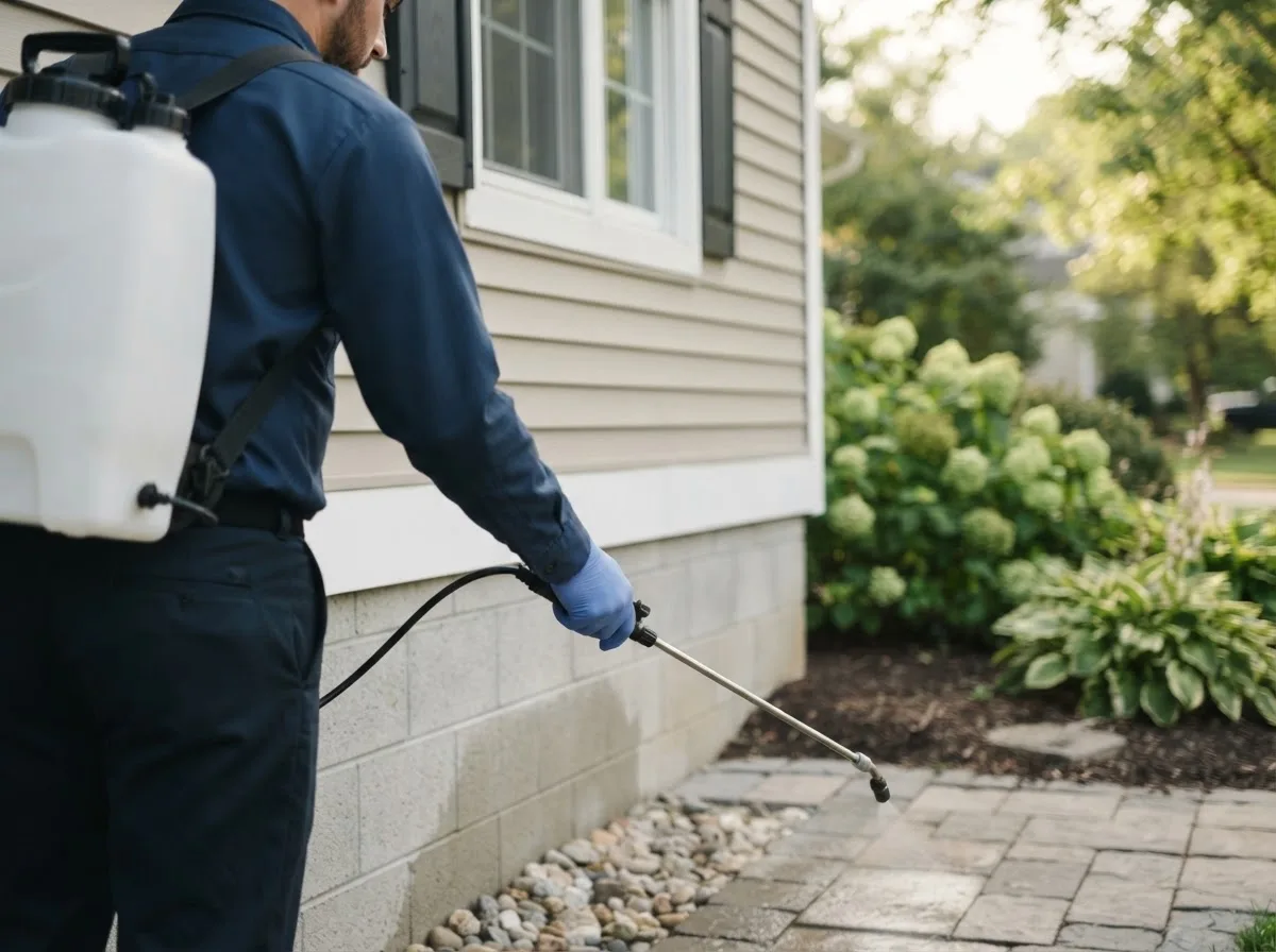Pest control technician inspecting a home in Pleasureville, KY
